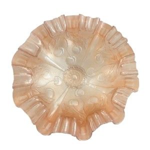 Antique Dugan 1920s Weeping Cherries Marigold Peach Carnival Ruffle Glass Bowl